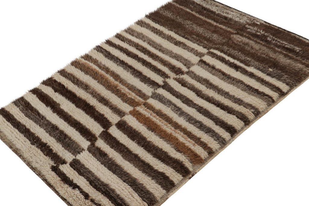 Vintage Striped Beige-Brown Azilal Moroccan runner rug