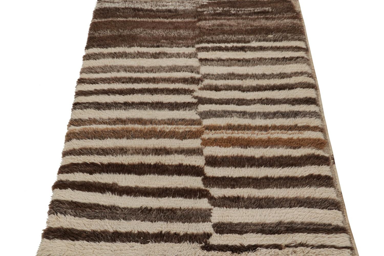 Vintage Striped Beige-Brown Azilal Moroccan runner rug
