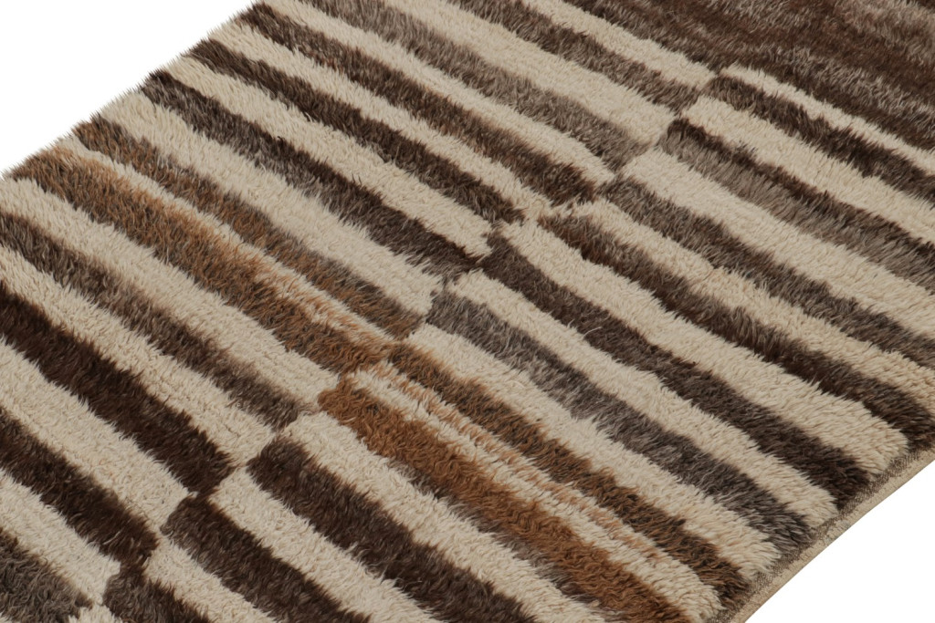 Vintage Striped Beige-Brown Azilal Moroccan runner rug