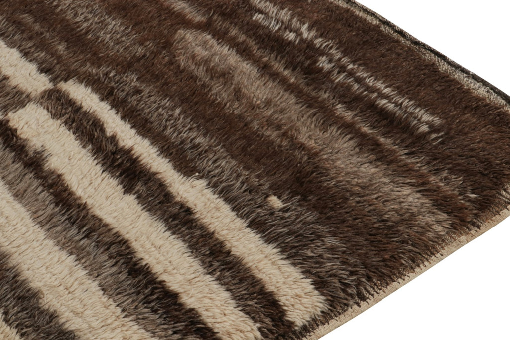 Vintage Striped Beige-Brown Azilal Moroccan runner rug