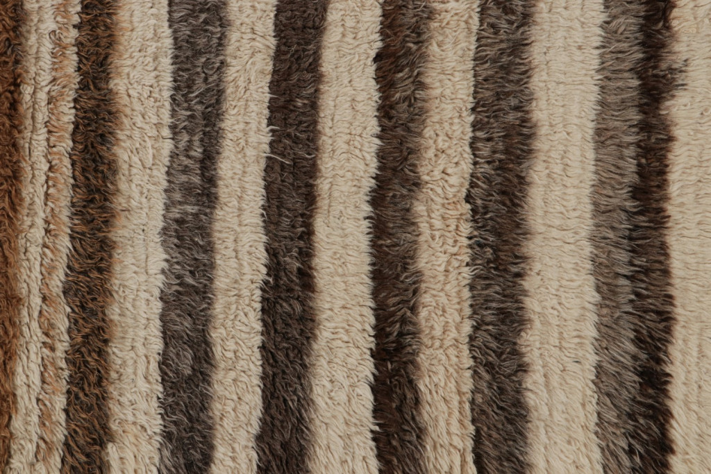 Vintage Striped Beige-Brown Azilal Moroccan runner rug