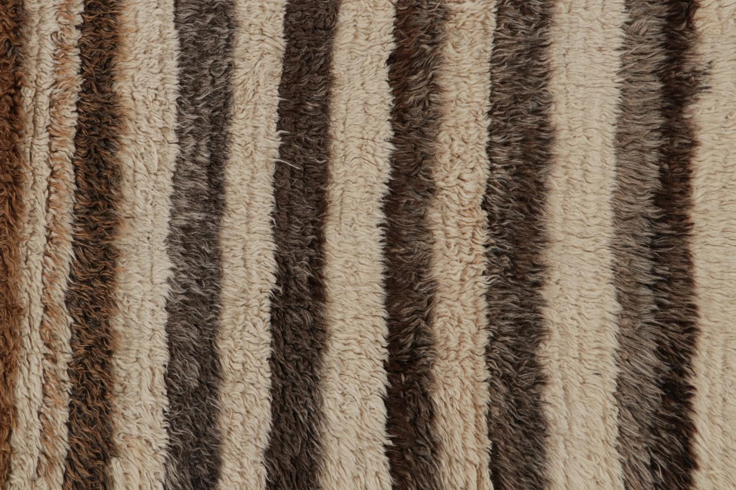 Vintage Striped Beige-Brown Azilal Moroccan runner rug