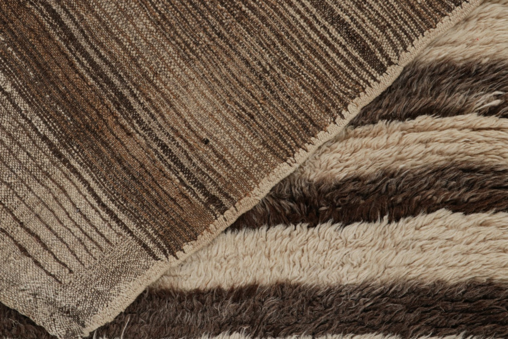 Vintage Striped Beige-Brown Azilal Moroccan runner rug