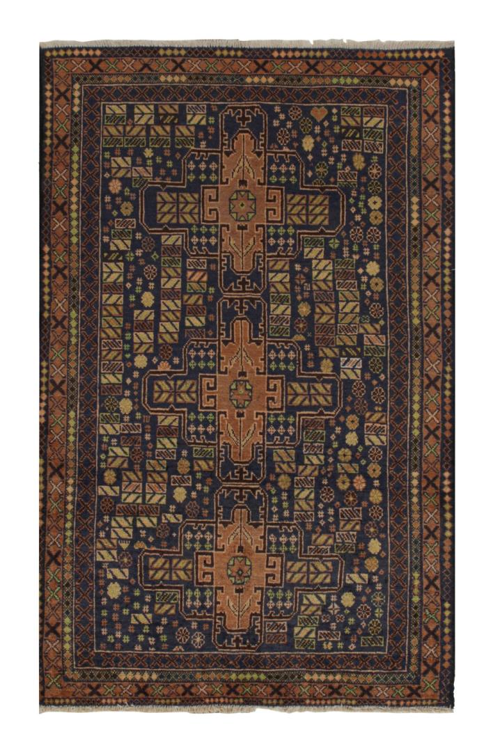 Vintage Baluch Tribal rug in Gold and Blue