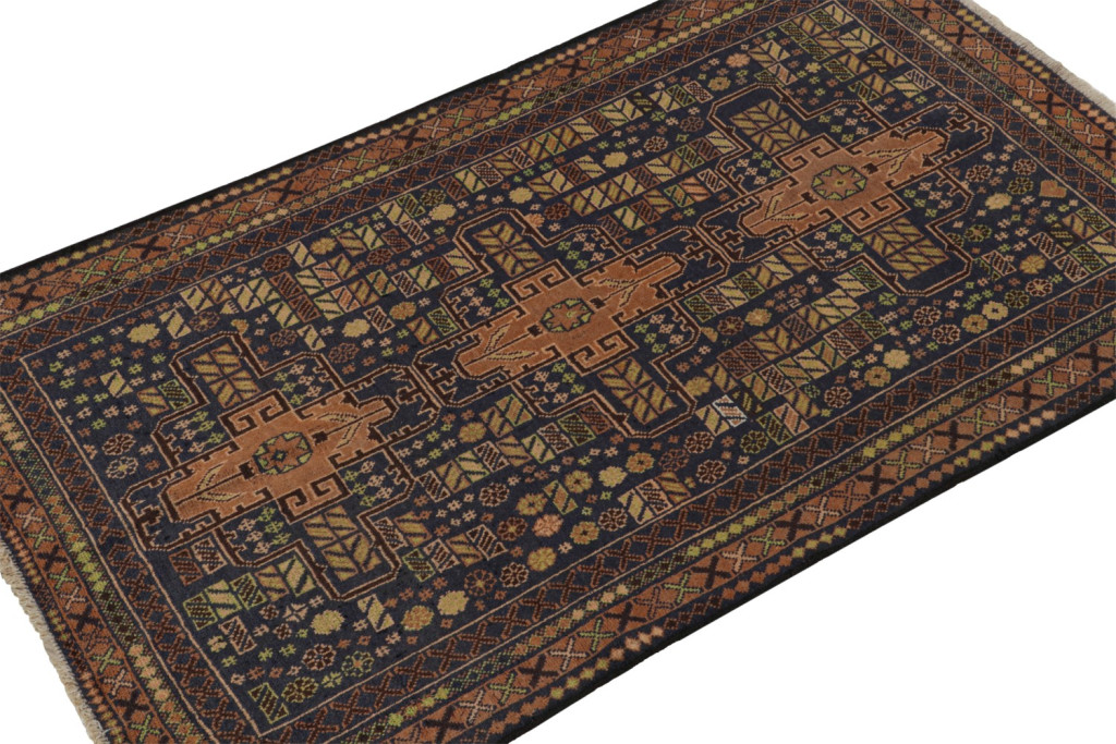 Vintage Baluch Tribal rug in Gold and Blue