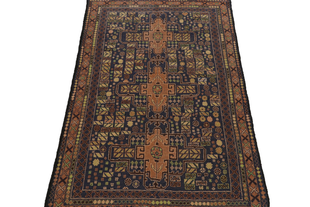 Vintage Baluch Tribal rug in Gold and Blue