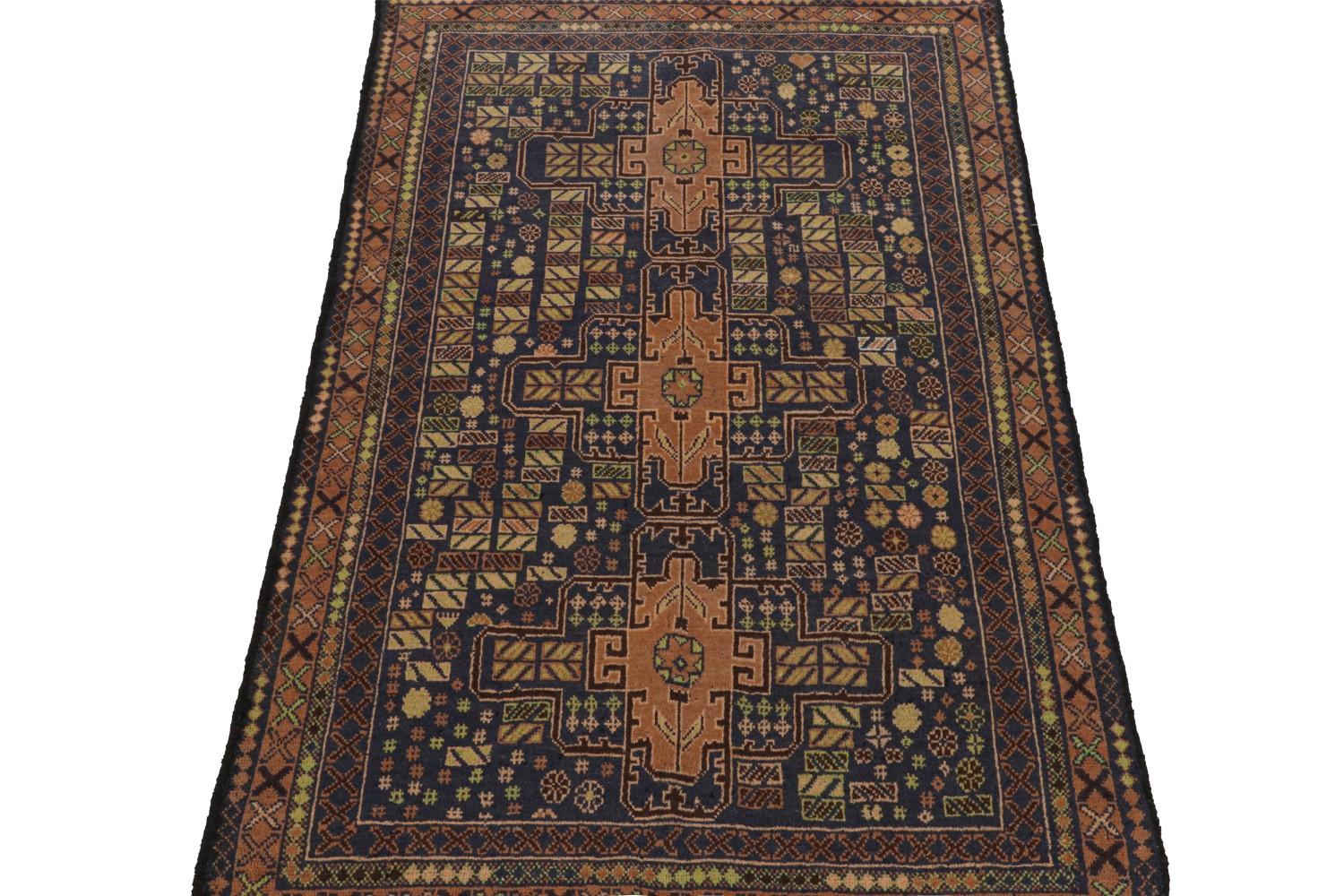 Vintage Baluch Tribal rug in Gold and Blue