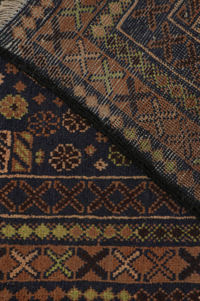 Vintage Baluch Tribal rug in Gold and Blue