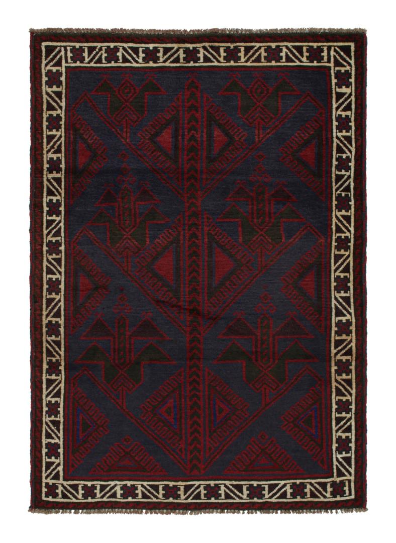 Vintage Baluch Tribal Rug in Red and Blue