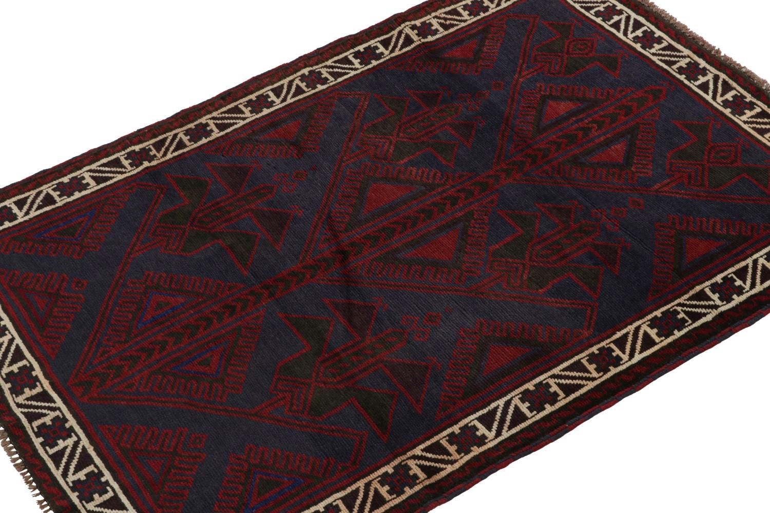 Vintage Baluch Tribal Rug in Red and Blue