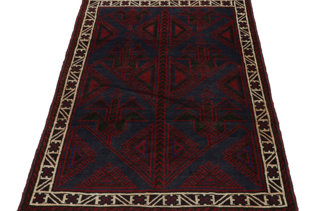 Vintage Baluch Tribal Rug in Red and Blue
