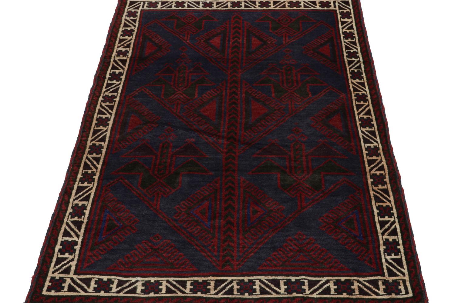 Vintage Baluch Tribal Rug in Red and Blue