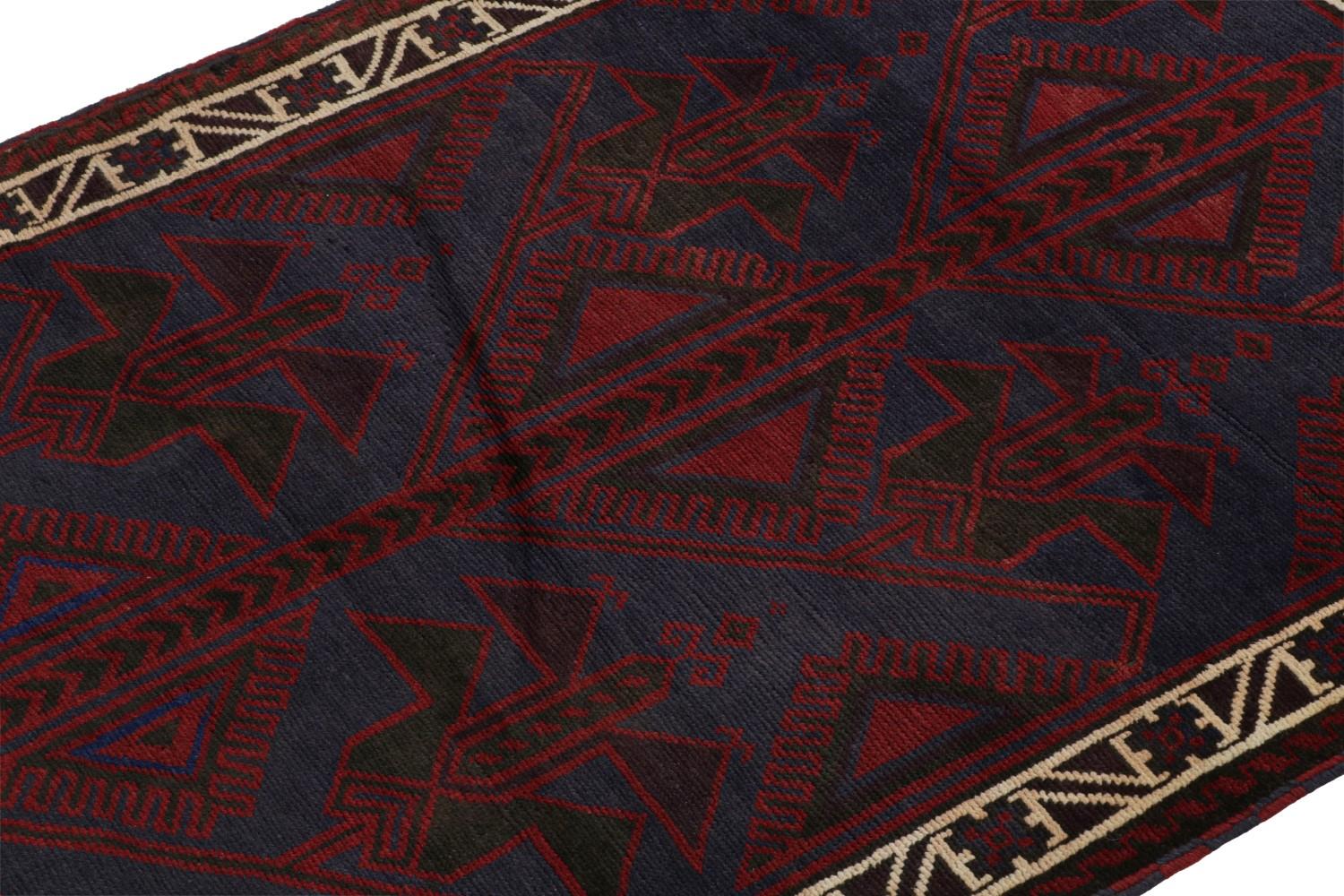 Vintage Baluch Tribal Rug in Red and Blue