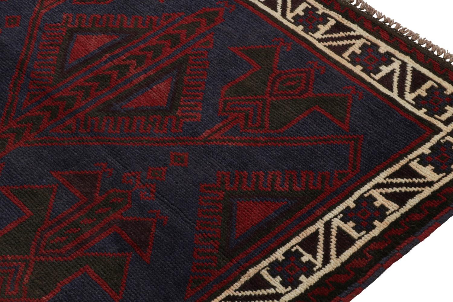 Vintage Baluch Tribal Rug in Red and Blue