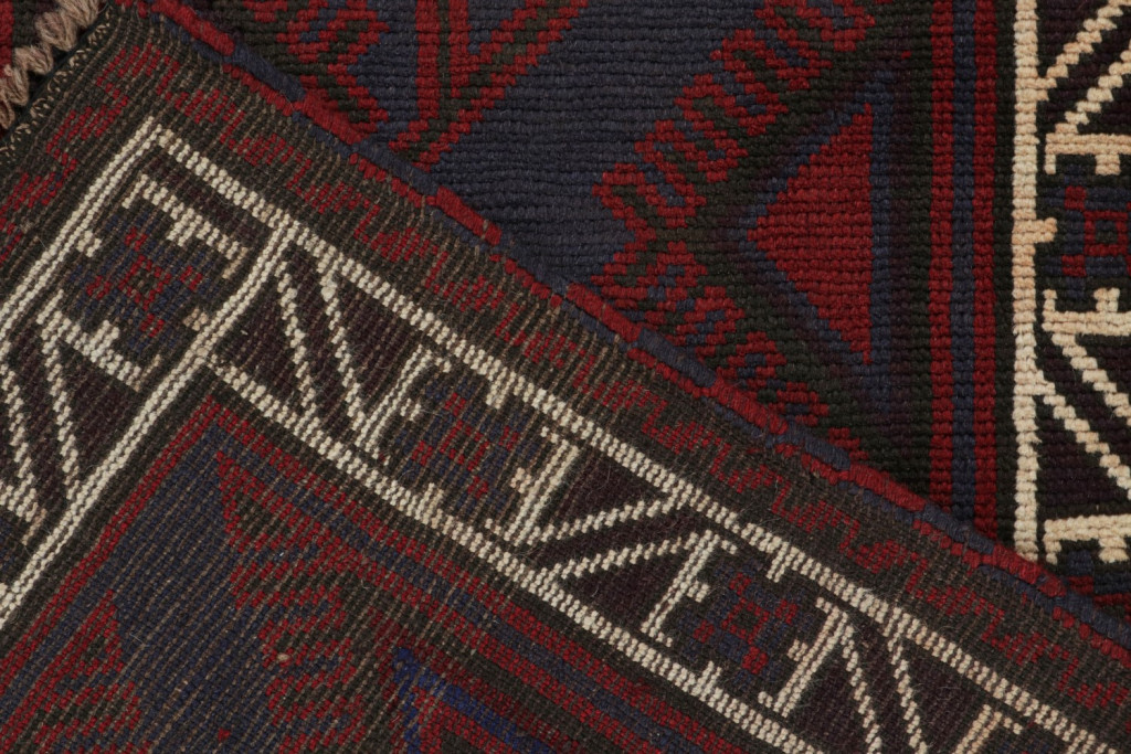 Vintage Baluch Tribal Rug in Red and Blue