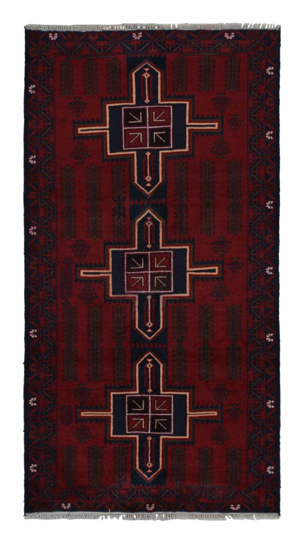 Burgundy Vintage Baluch Runner Rug