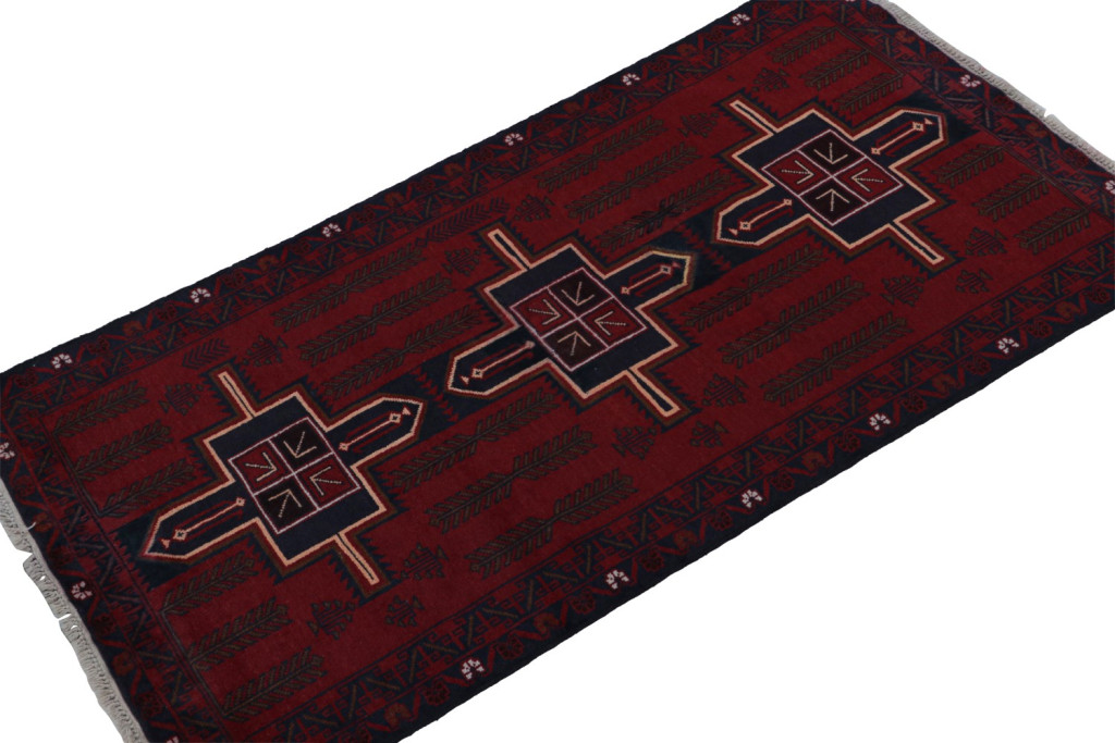 Burgundy Vintage Baluch Runner Rug