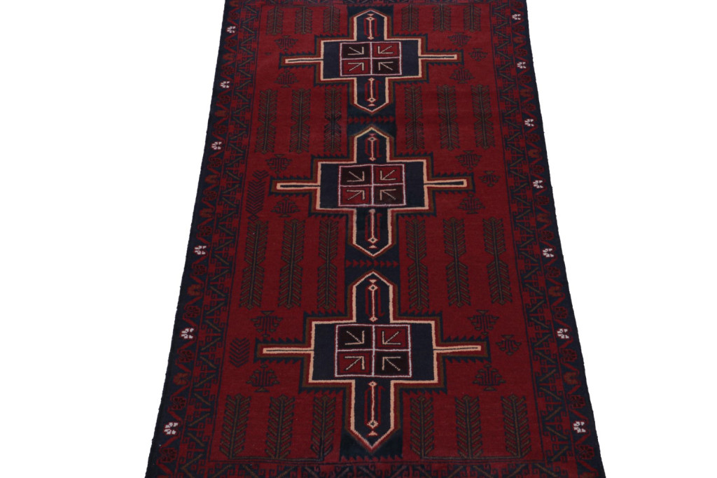 Burgundy Vintage Baluch Runner Rug