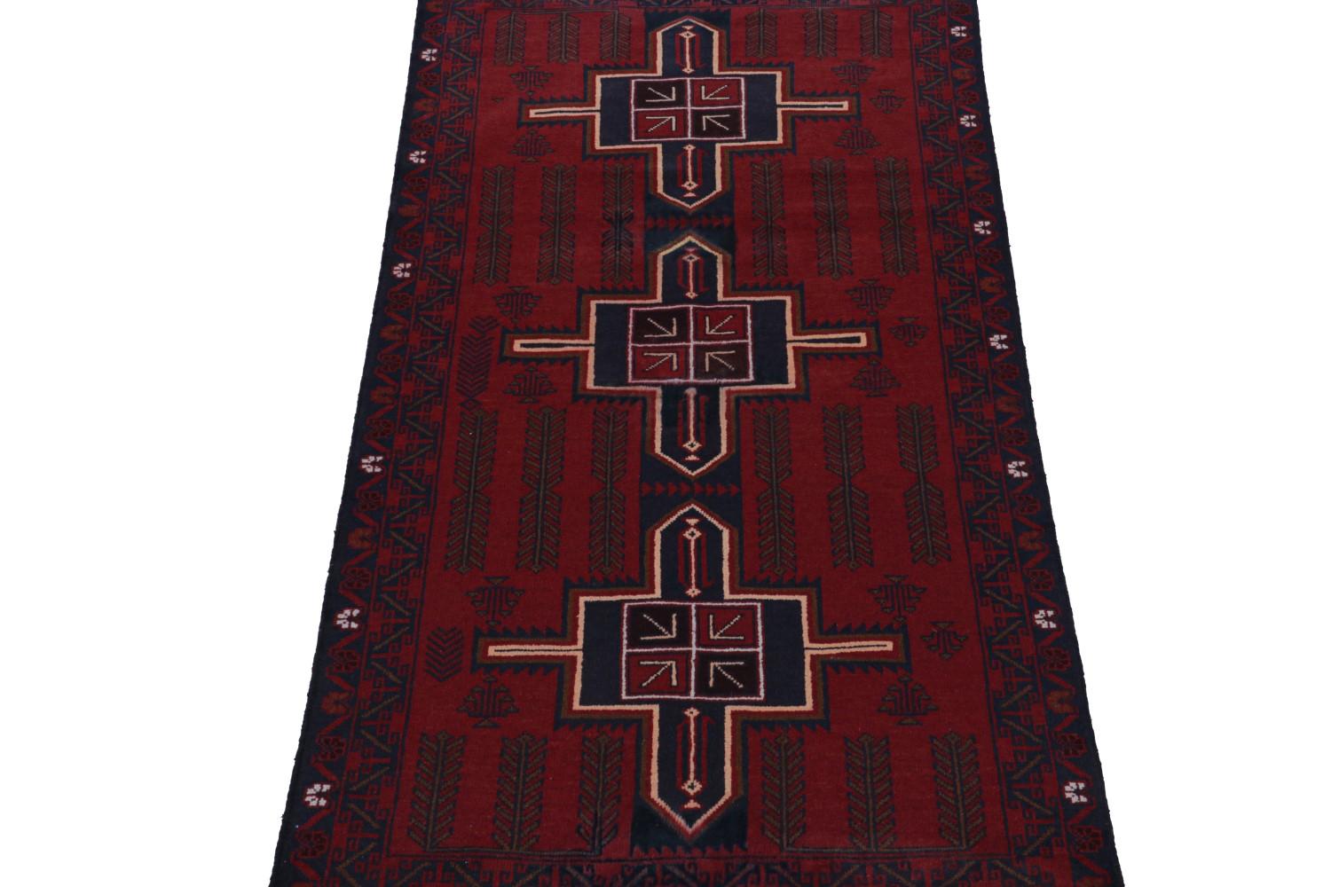 Burgundy Vintage Baluch Runner Rug