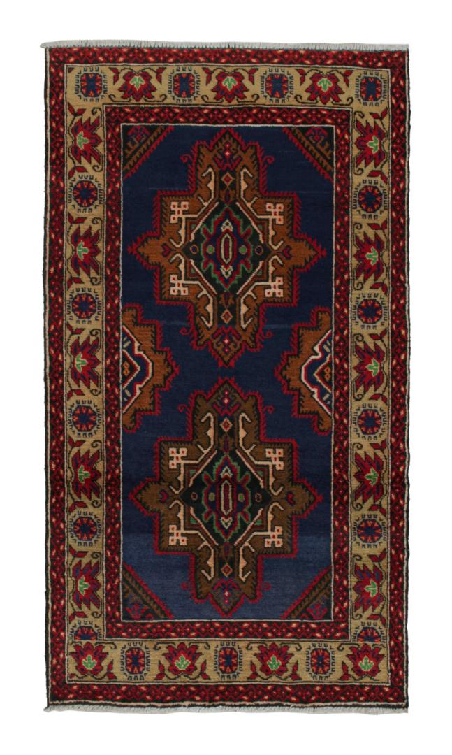Vintage Baluch Tribal Runner in Blue with Medallions