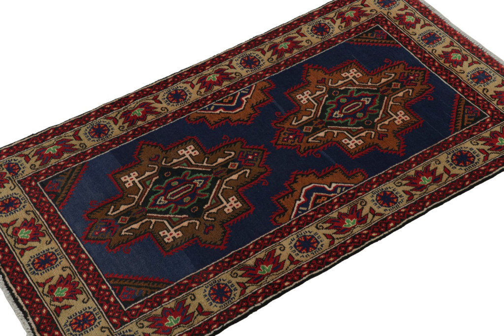 Vintage Baluch Tribal Runner in Blue with Medallions