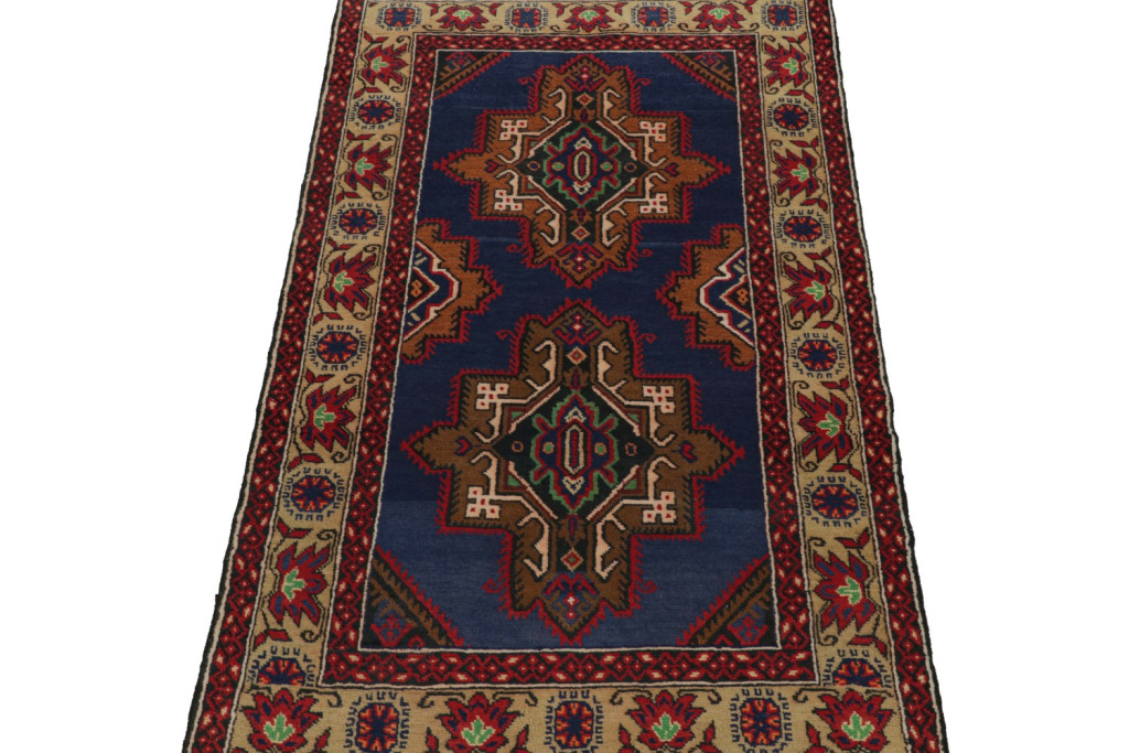 Vintage Baluch Tribal Runner in Blue with Medallions