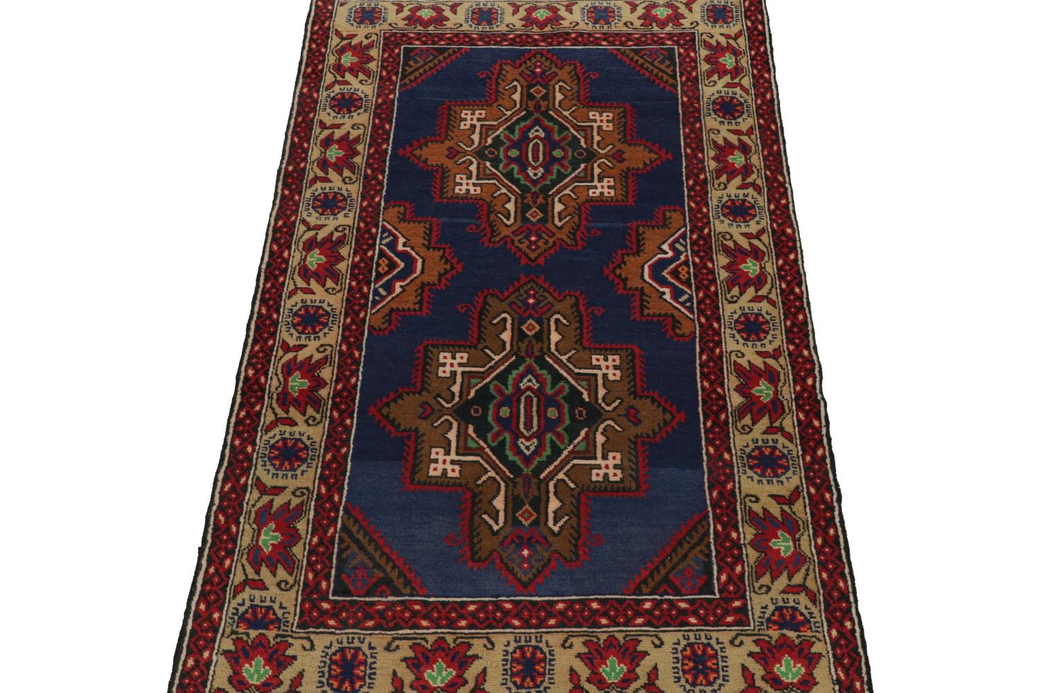 Vintage Baluch Tribal Runner in Blue with Medallions