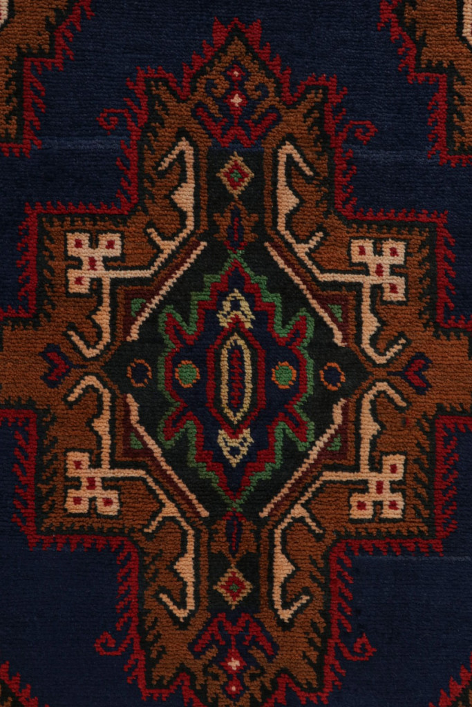 Vintage Baluch Tribal Runner in Blue with Medallions
