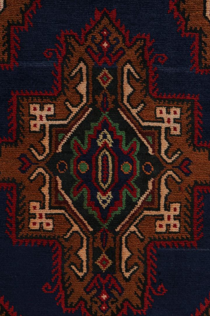 Vintage Baluch Tribal Runner in Blue with Medallions