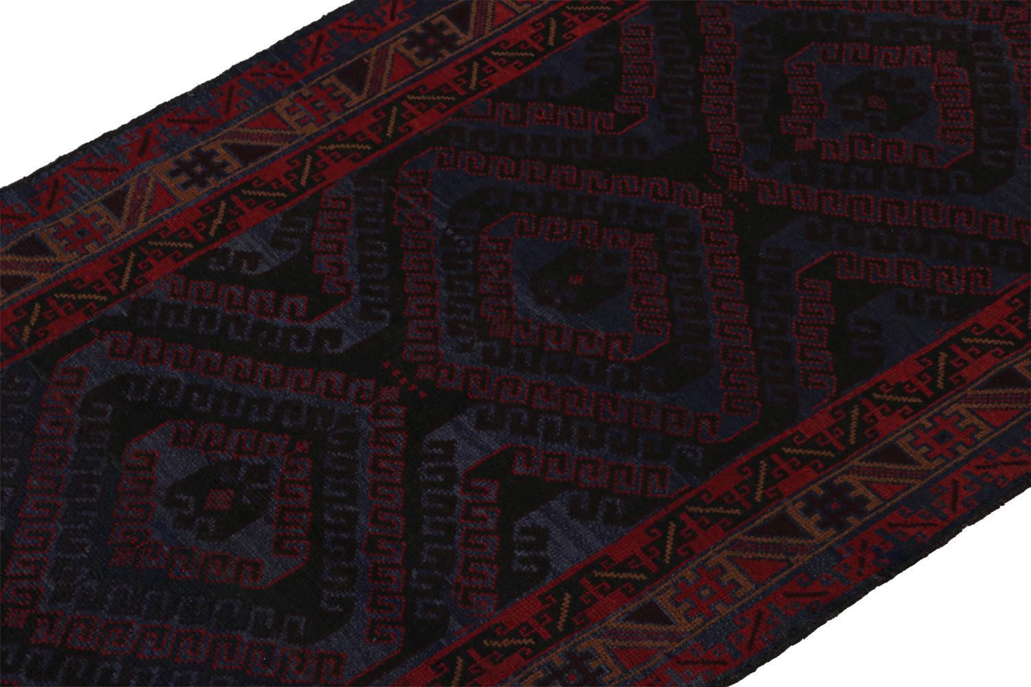 Vintage Afghani Baluch Tribal Rug in Blue with Red Geometric Patterns