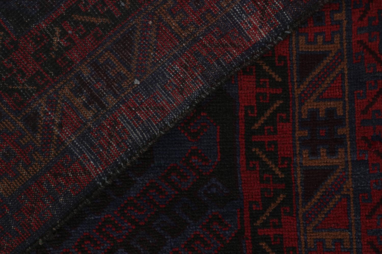 Vintage Afghani Baluch Tribal Rug in Blue with Red Geometric Patterns