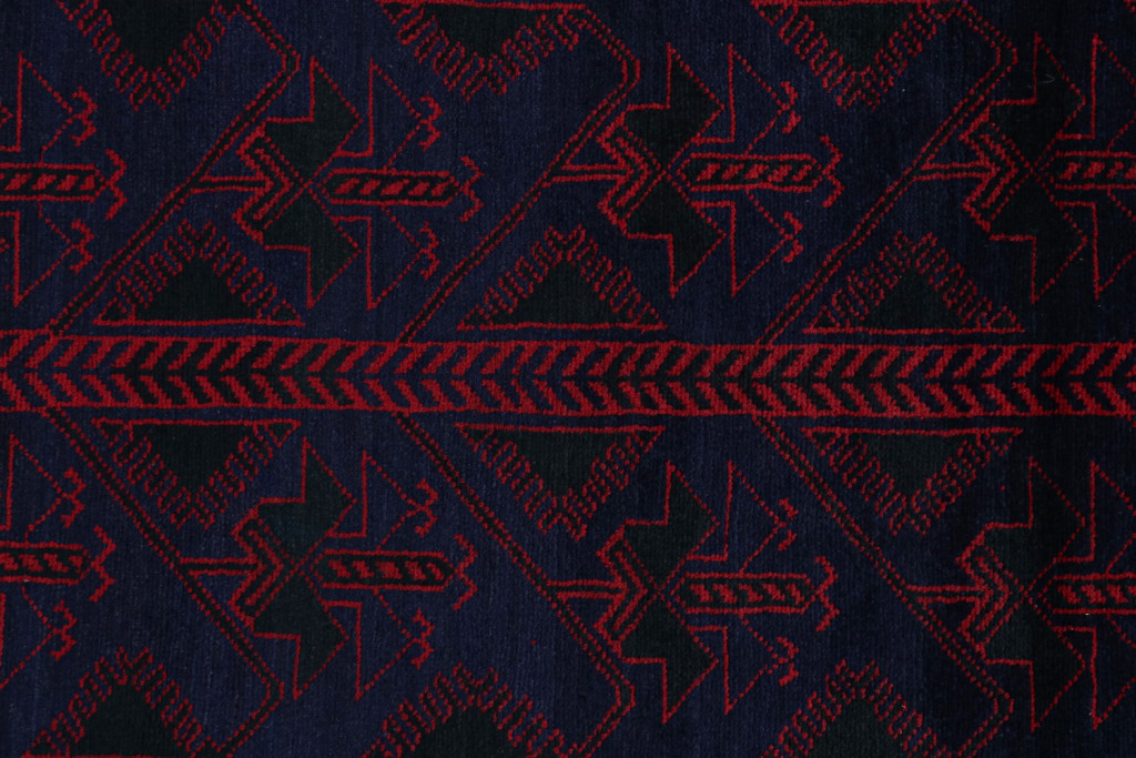 Vintage Afghani Baluch Tribal Rug in Blue with Red Geometric Patterns