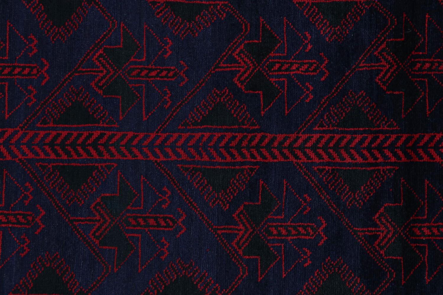 Vintage Afghani Baluch Tribal Rug in Blue with Red Geometric Patterns