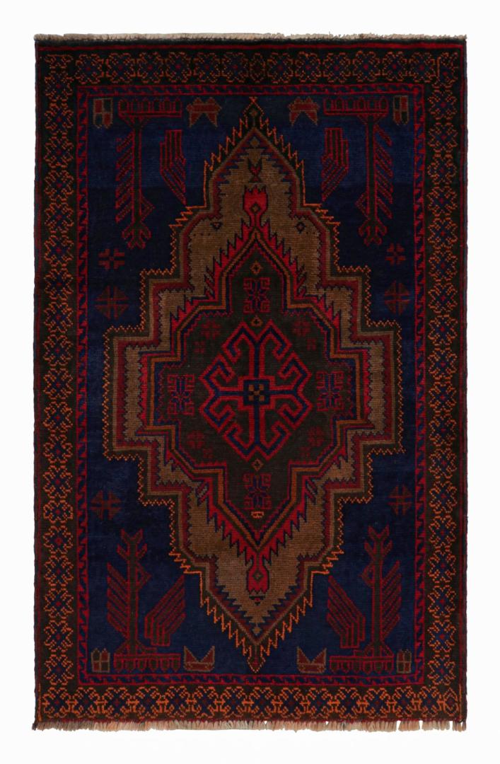 Vintage Afghan Baluch Rug with Medallion Pattern
