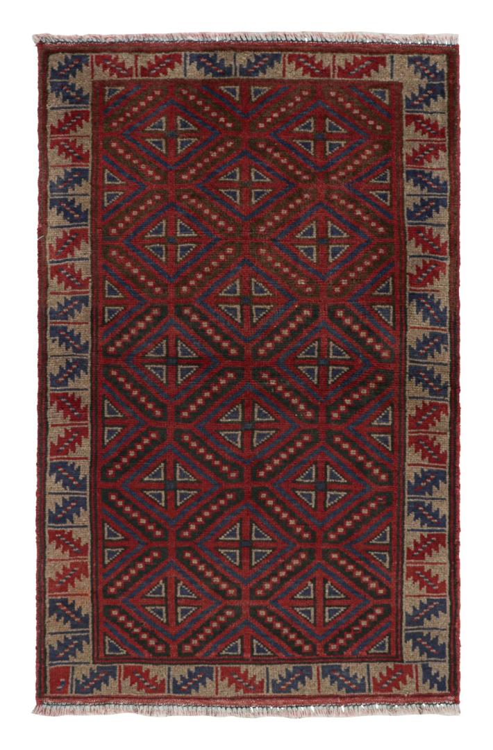 Vintage Afghan Baluch Rug in Red with Geometric Patterns