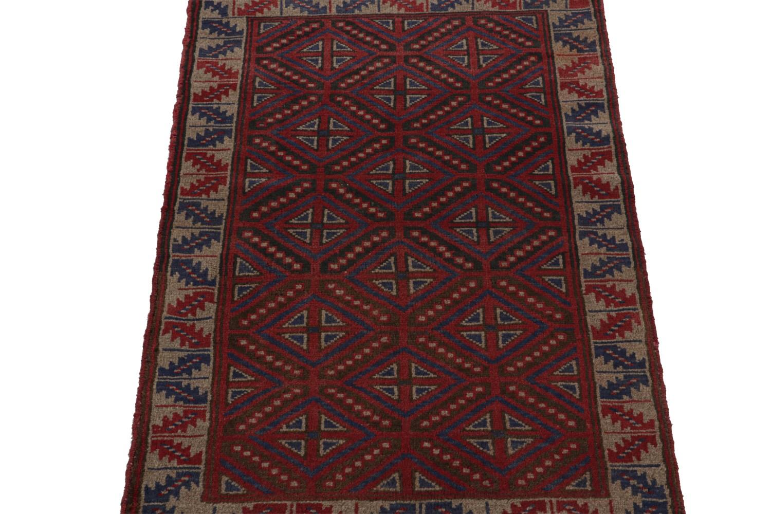Vintage Afghan Baluch Rug in Red with Geometric Patterns