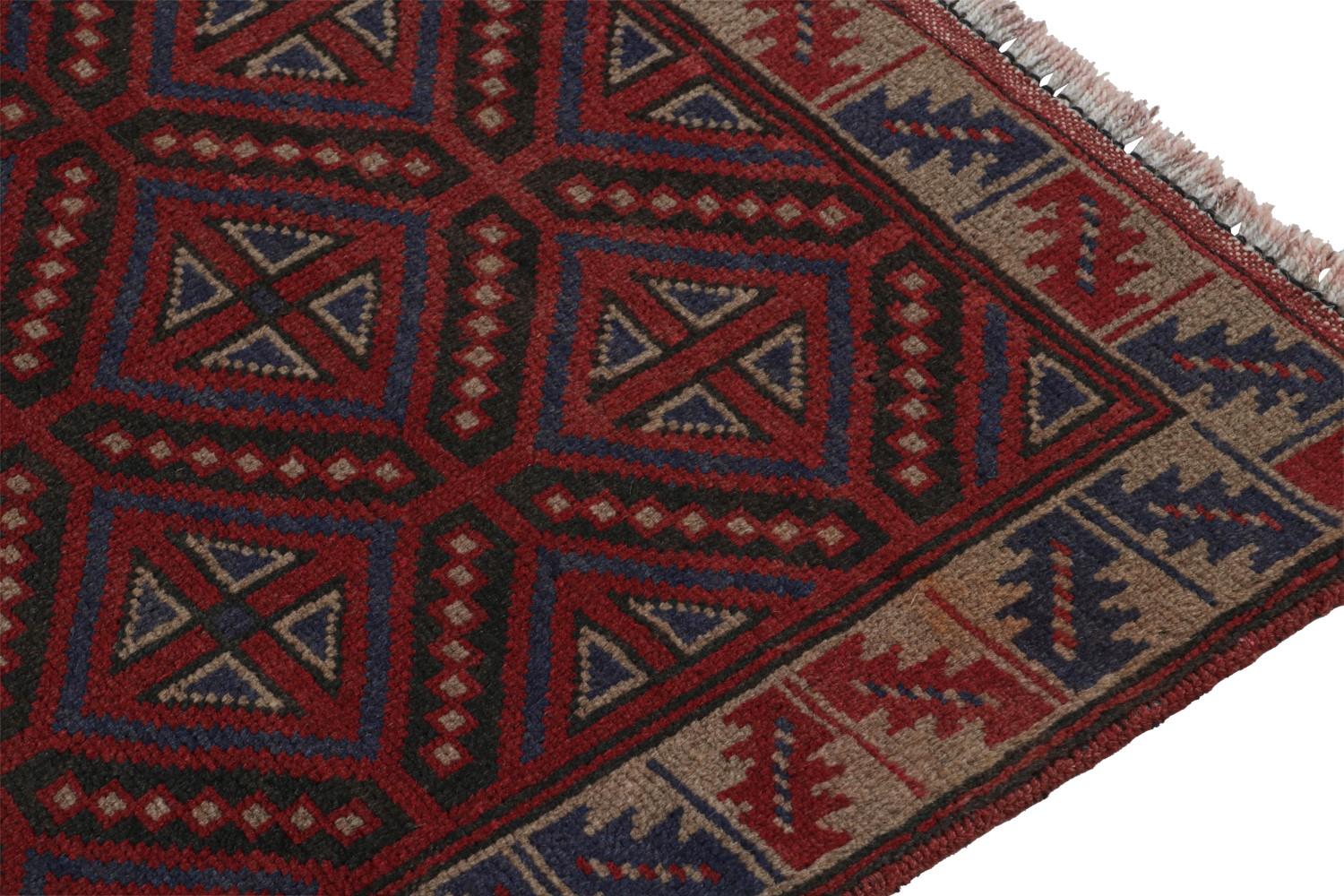 Vintage Afghan Baluch Rug in Red with Geometric Patterns