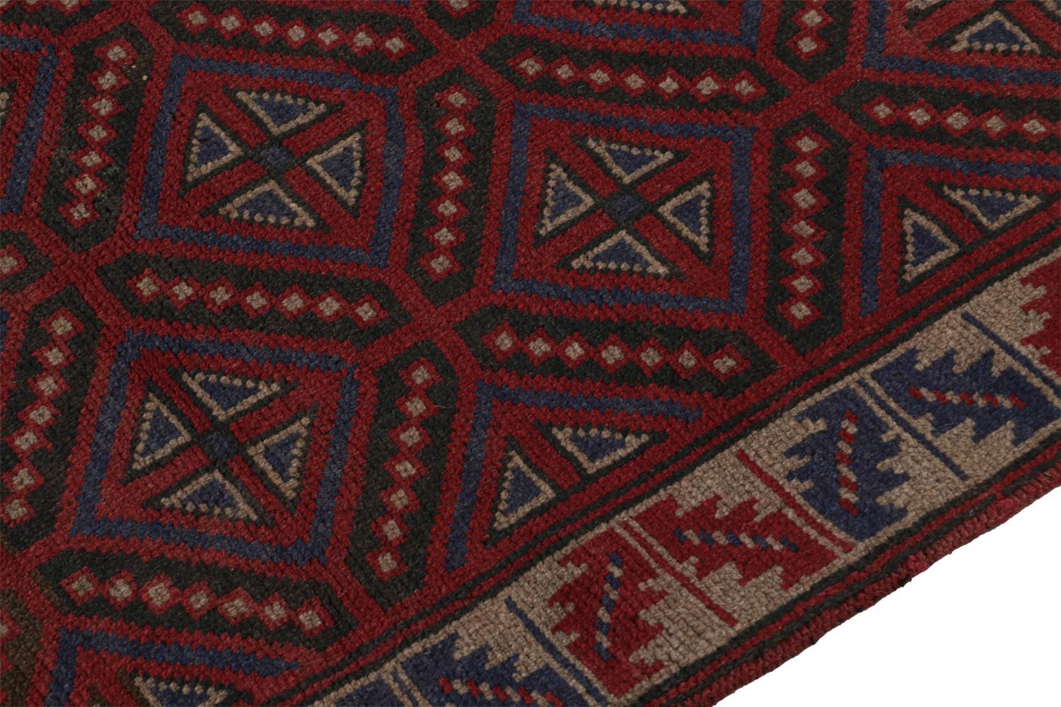 Vintage Afghan Baluch Rug in Red with Geometric Patterns