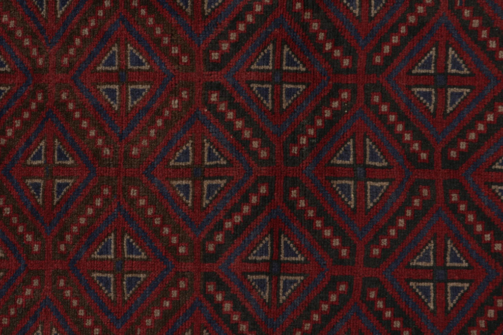 Vintage Afghan Baluch Rug in Red with Geometric Patterns