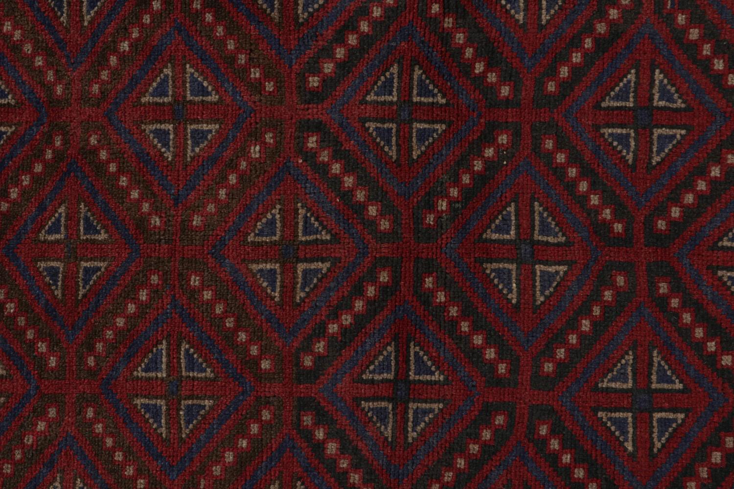 Vintage Afghan Baluch Rug in Red with Geometric Patterns