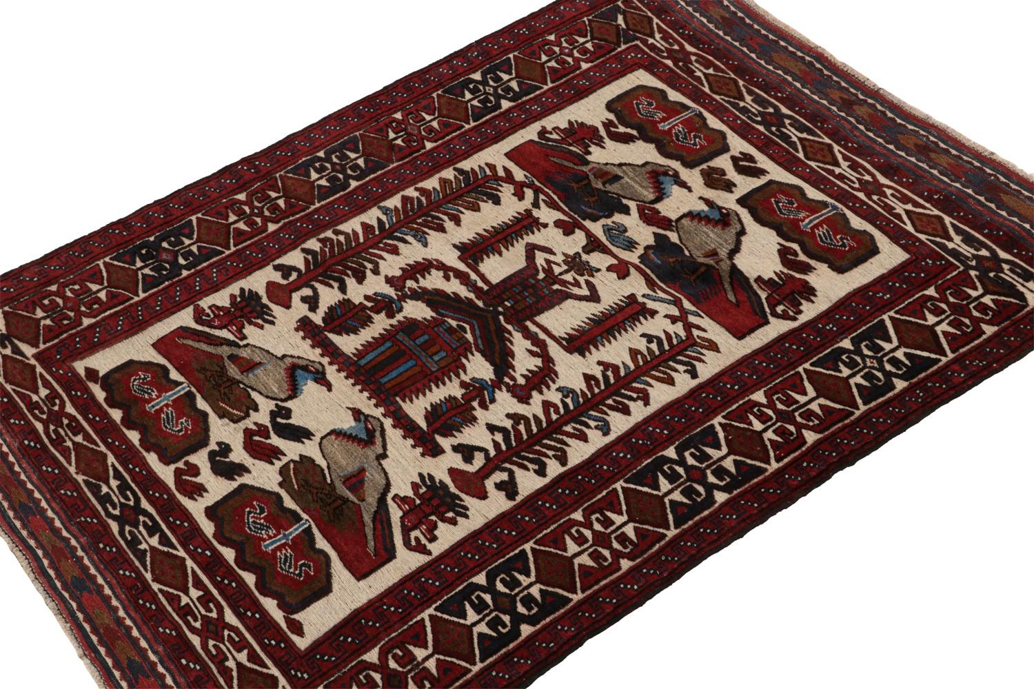 Red Persian Barjasta Rug with Bird Pictorials