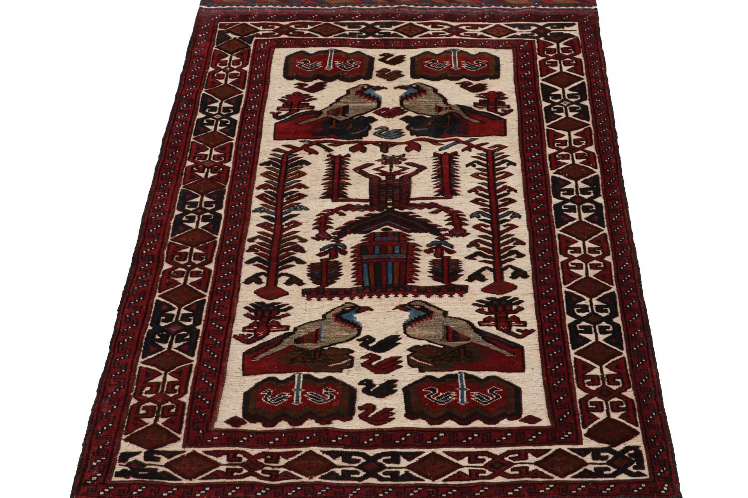 Red Persian Barjasta Rug with Bird Pictorials