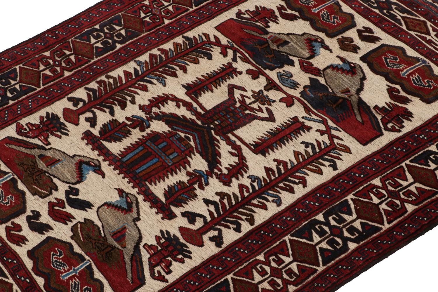 Red Persian Barjasta Rug with Bird Pictorials