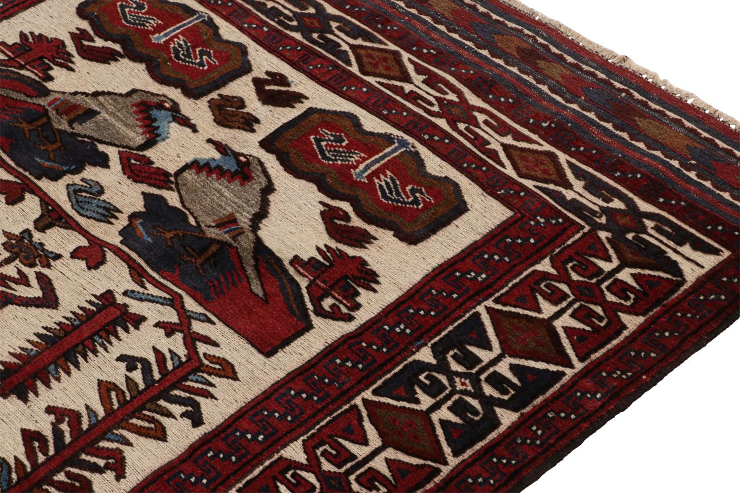 Red Persian Barjasta Rug with Bird Pictorials