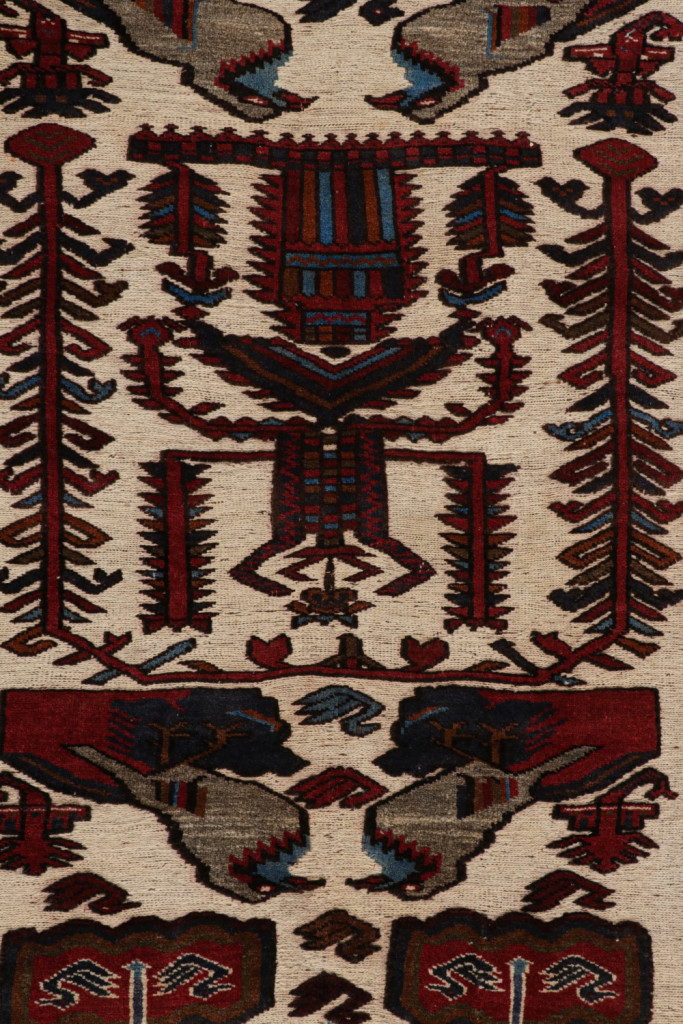 Red Persian Barjasta Rug with Bird Pictorials