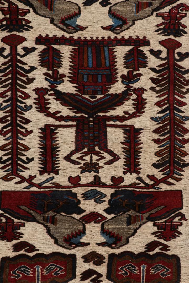 Red Persian Barjasta Rug with Bird Pictorials