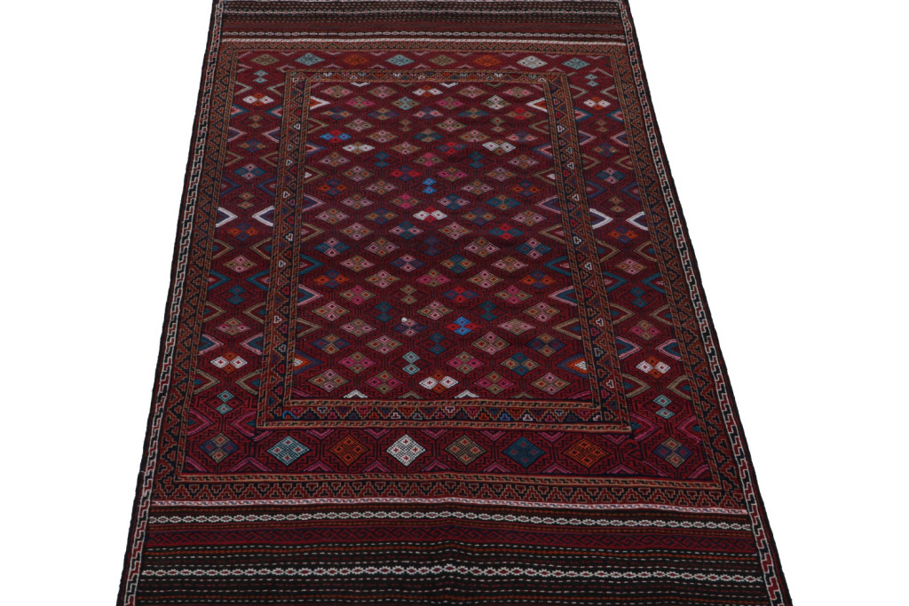 Red Vintage Afghan Baluch Tribal Kilim Rug