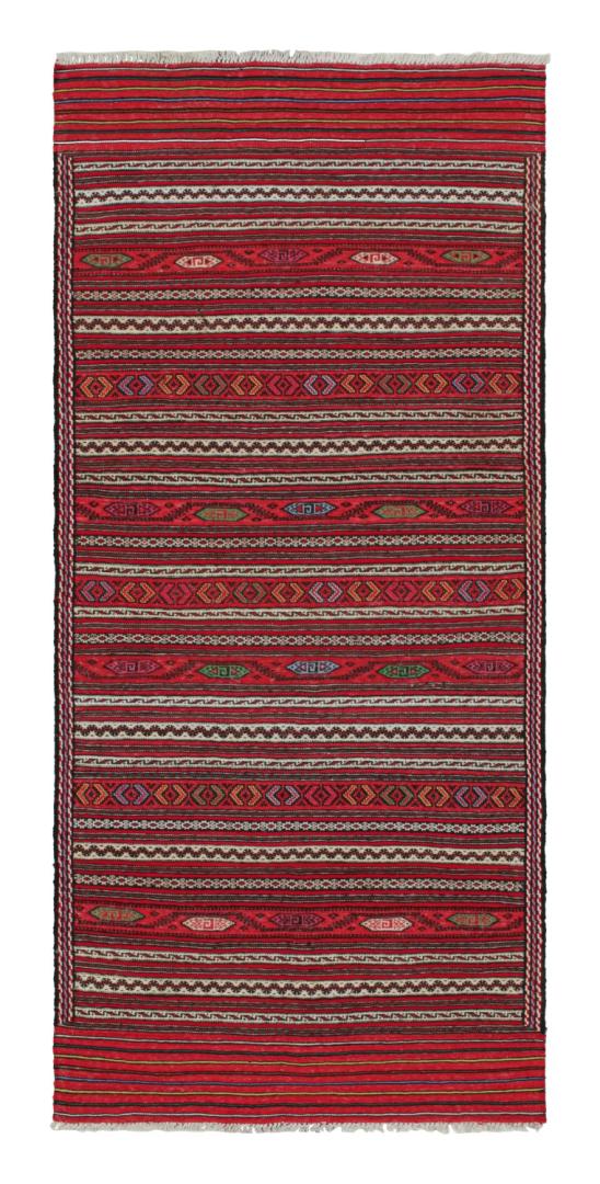 Red Vintage Baluch Tribal Kilim Runner with Stripes
