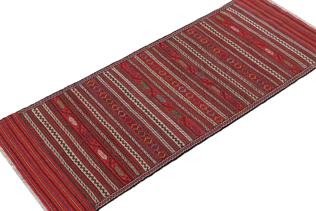 Red Vintage Baluch Tribal Kilim Runner with Stripes