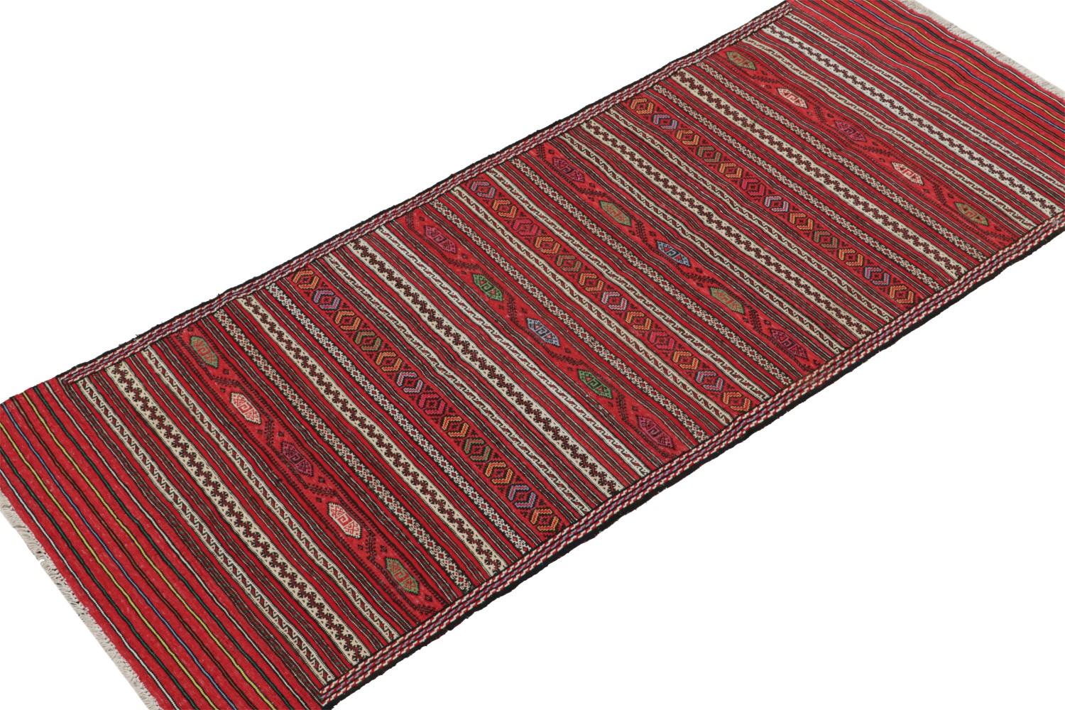 Red Vintage Baluch Tribal Kilim Runner with Stripes